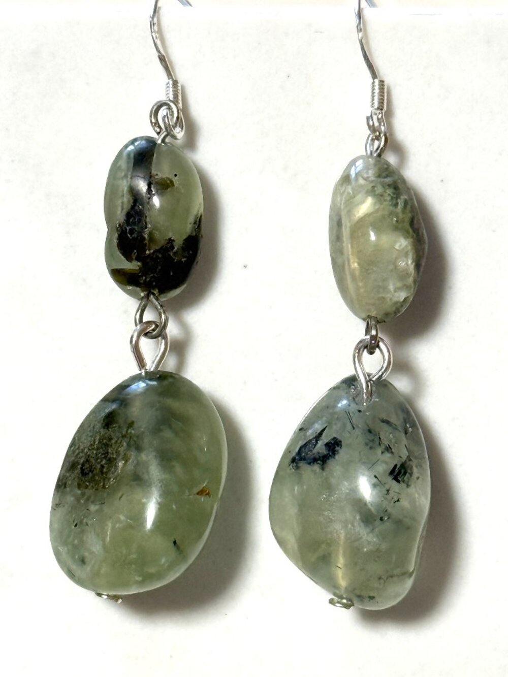 2/$20,Dark Green Prehnite Dangle Earrings,Tumbled Gemstone &Sterling Silver Hook